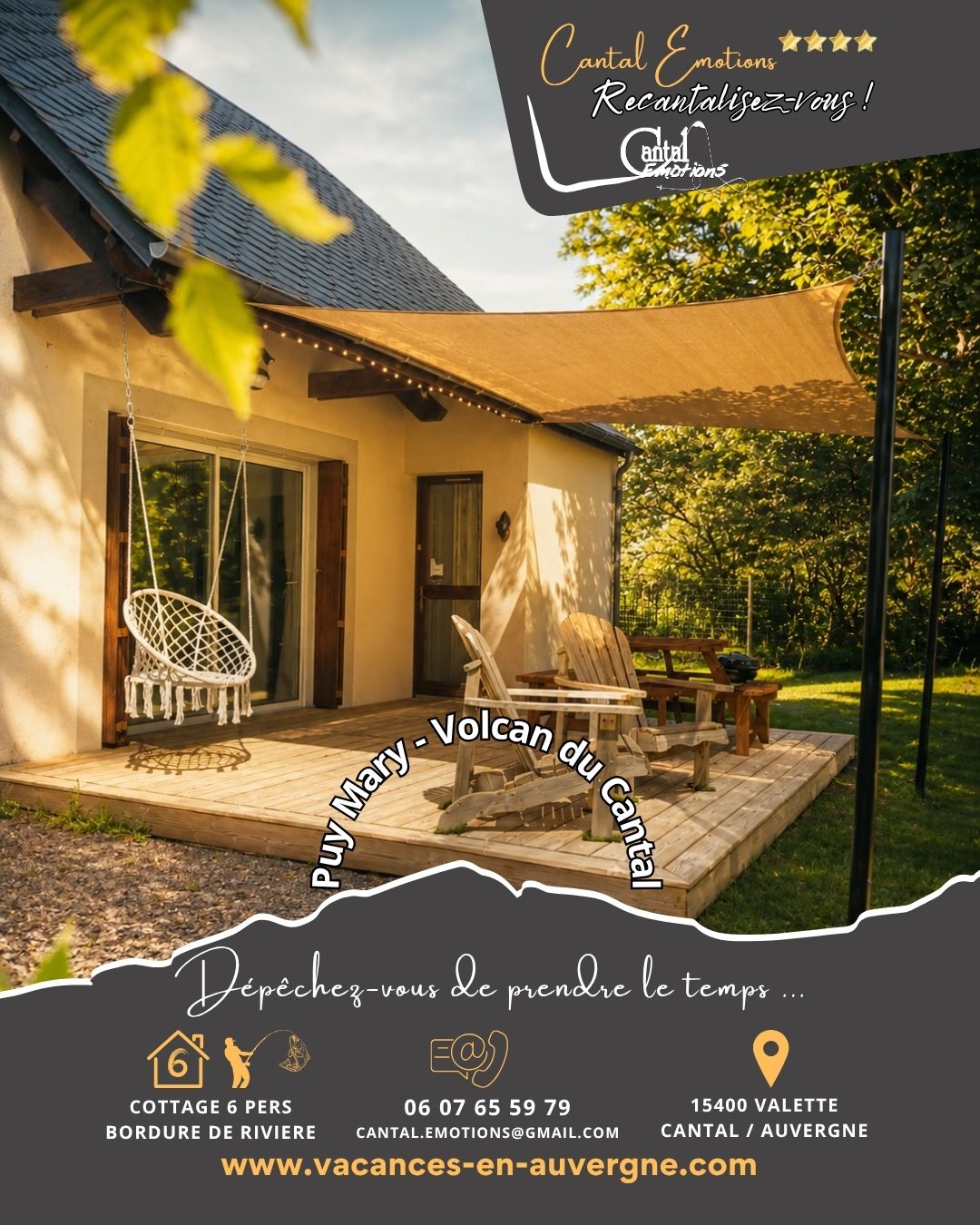 terrasse privée et tranquille en bordure de rivière à proximité de riom es montagnes